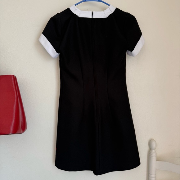 Vintage Black Mini Dress with White Trim and Red Floral Accents - Picture 5 of 6